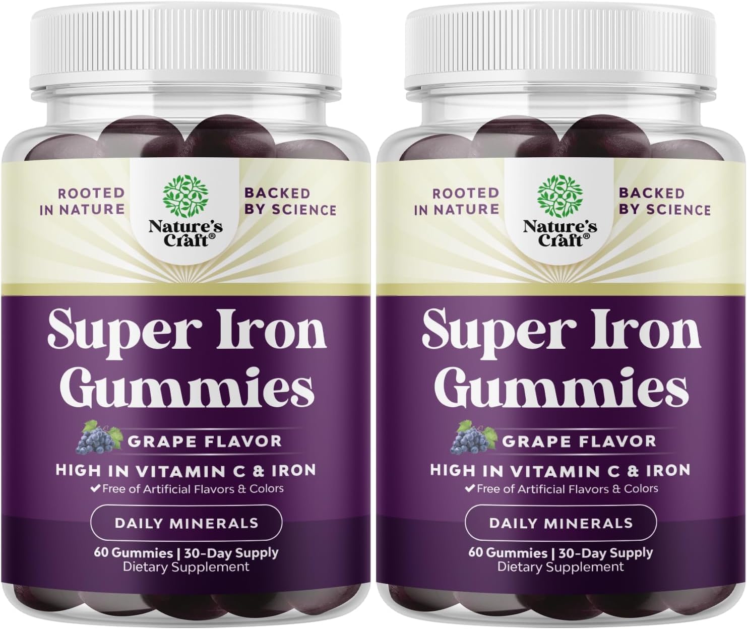 Front view of extra strength iron gummies for women and men, 45mg per serving