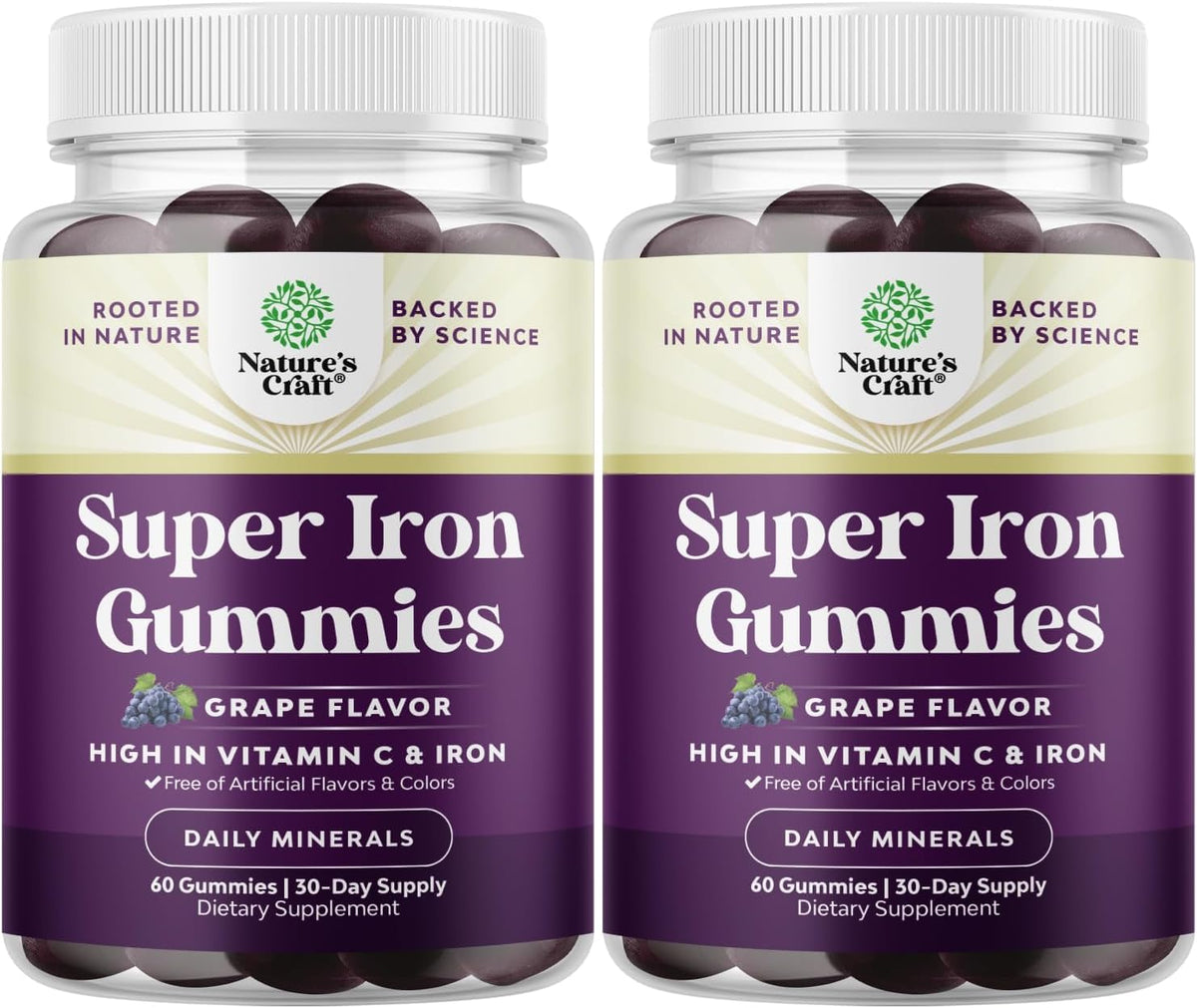 Front view of extra strength iron gummies for women and men, 45mg per serving