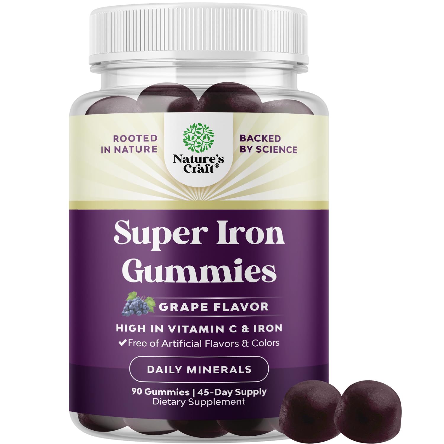 Bottle of extra strength iron gummies for women and men