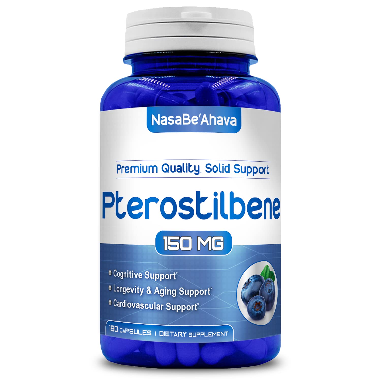 Bottle of Extra Strength Pterostilbene 150mg vegan capsules