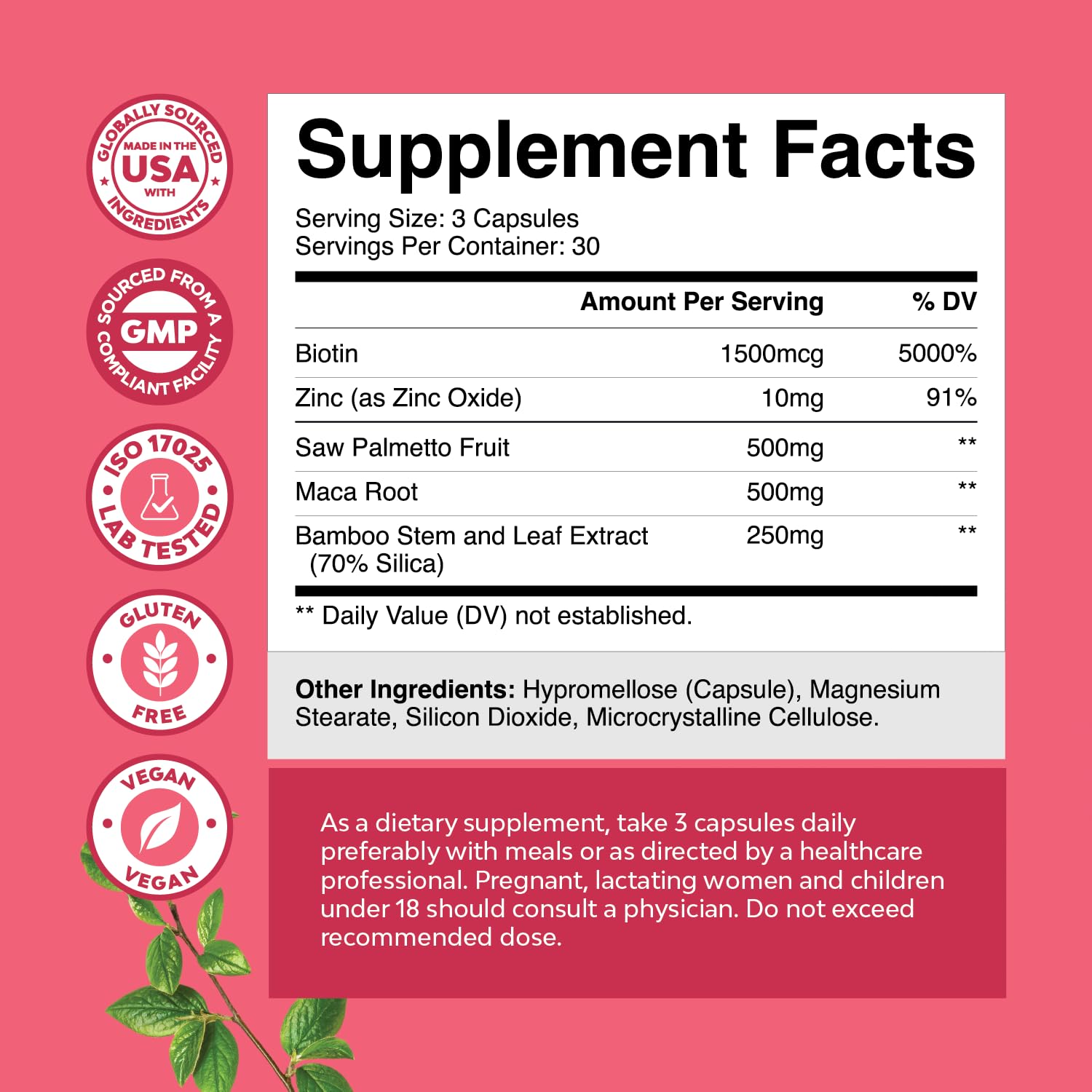 Saw palmetto capsules with maca root and biotin