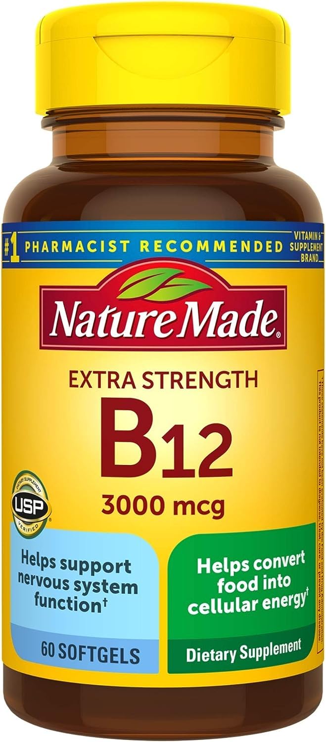 Nature Made Extra Strength Vitamin B12 3000 mcg Softgels bottle, 60-count