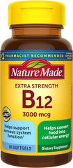 Nature Made Extra Strength Vitamin B12 3000 mcg Softgels bottle, 60-count