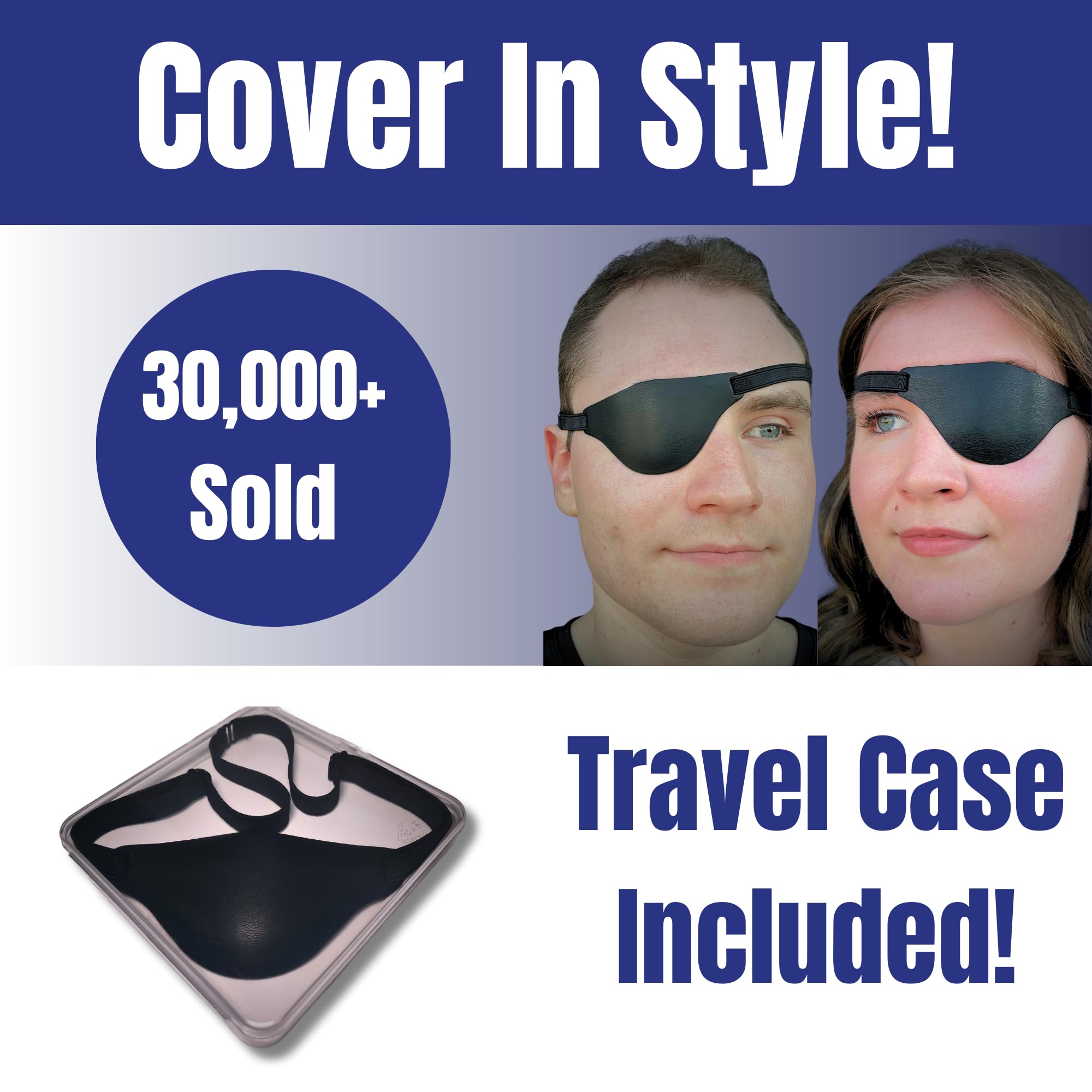 Right-eye wear view of the black leather eye patch