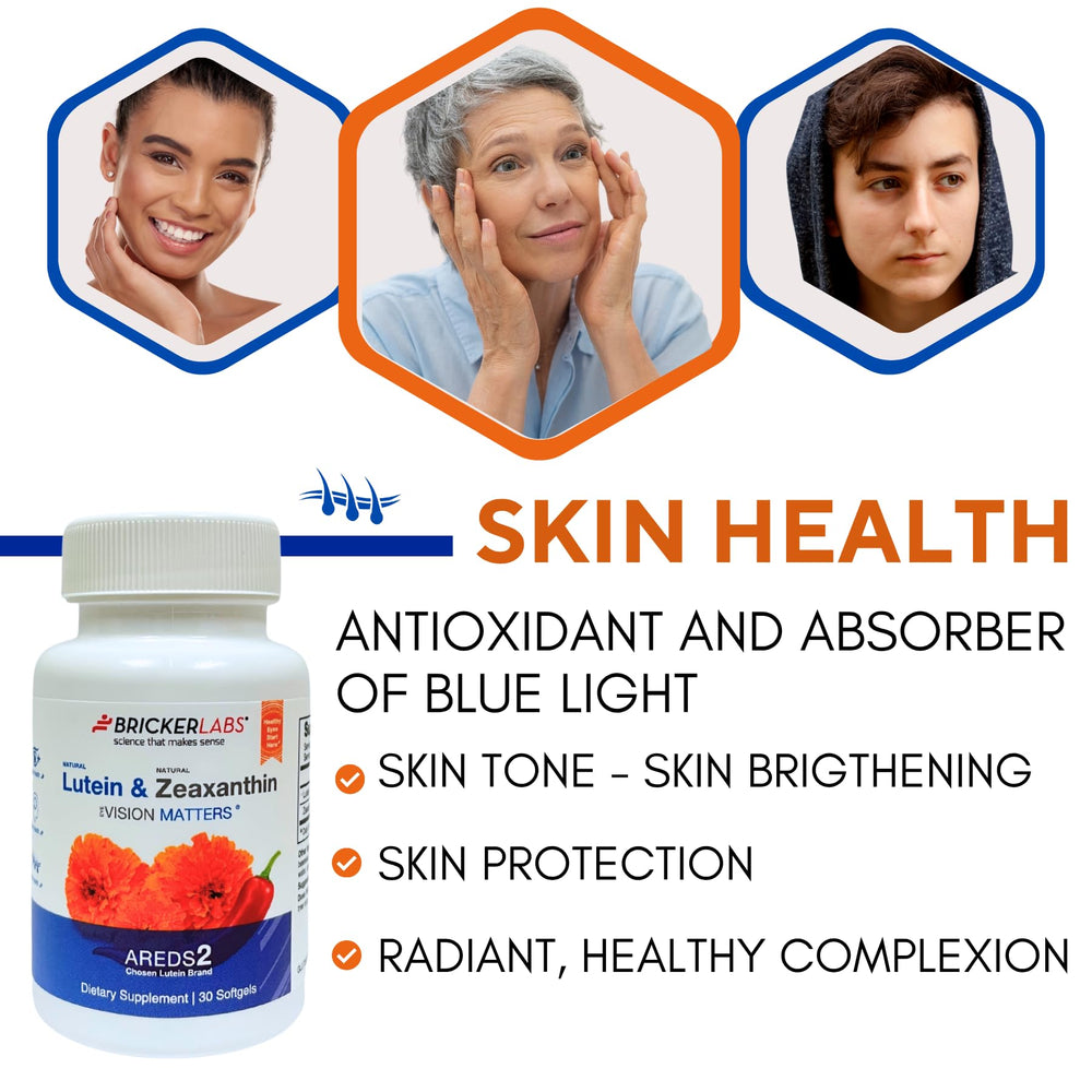 Graphic showing eye, brain, and skin health benefits