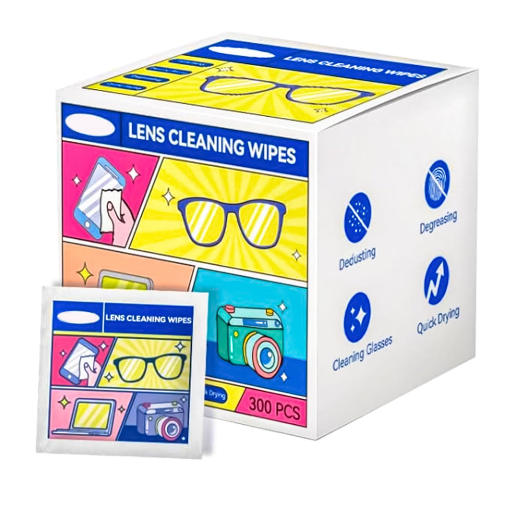 Front of Eye Glasses Cleaner Wipes package with 300 wipes