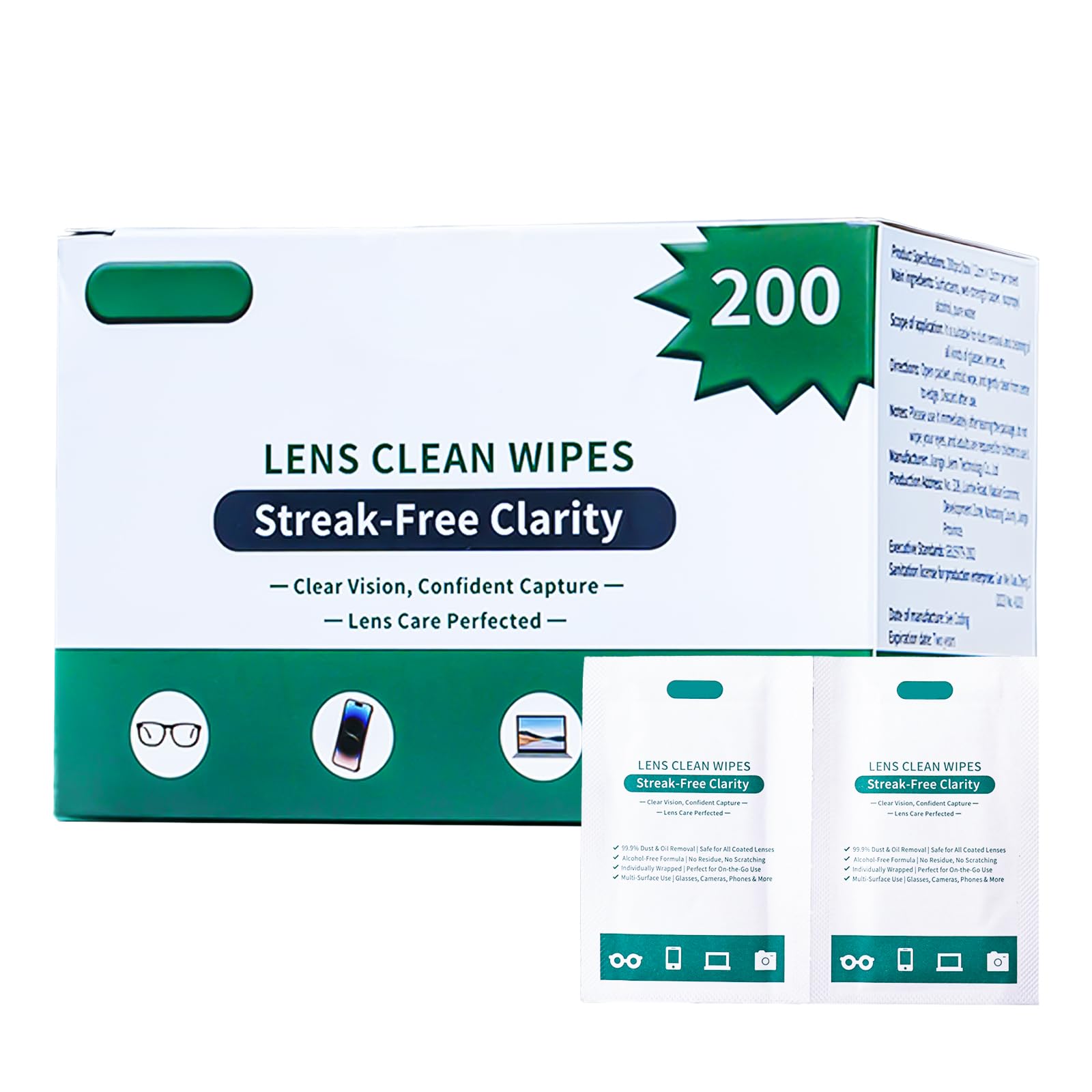 Eye glasses cleaner wipes pack with 200 pieces