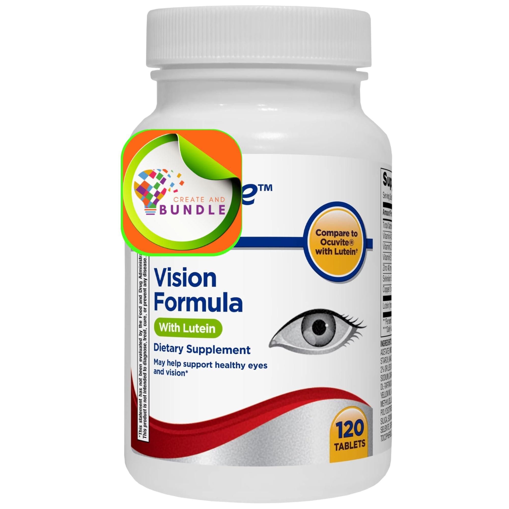 Eye health supplement bottle illustrating vision clarity