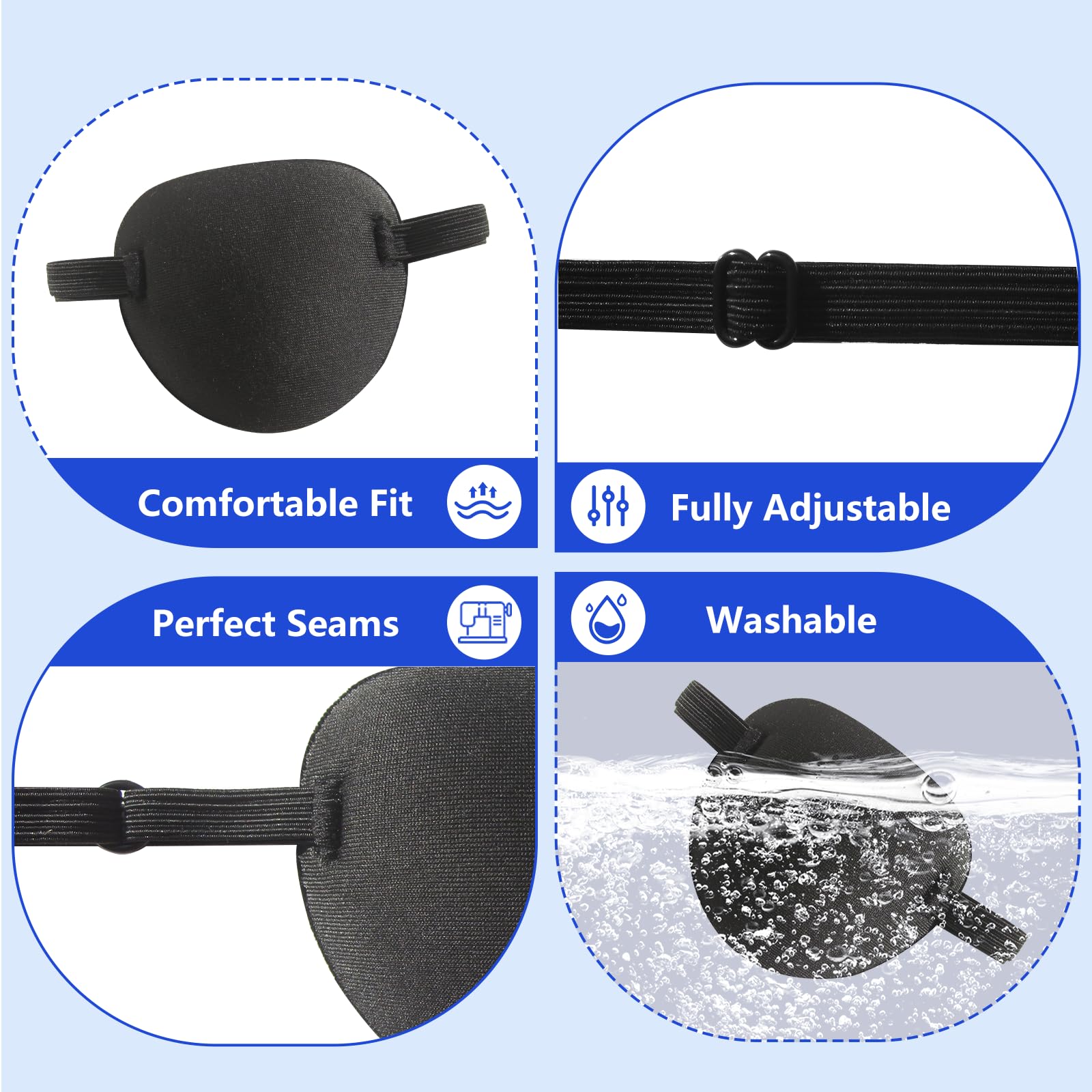 Close-up view of adjustable buckle and soft fabric eye patch