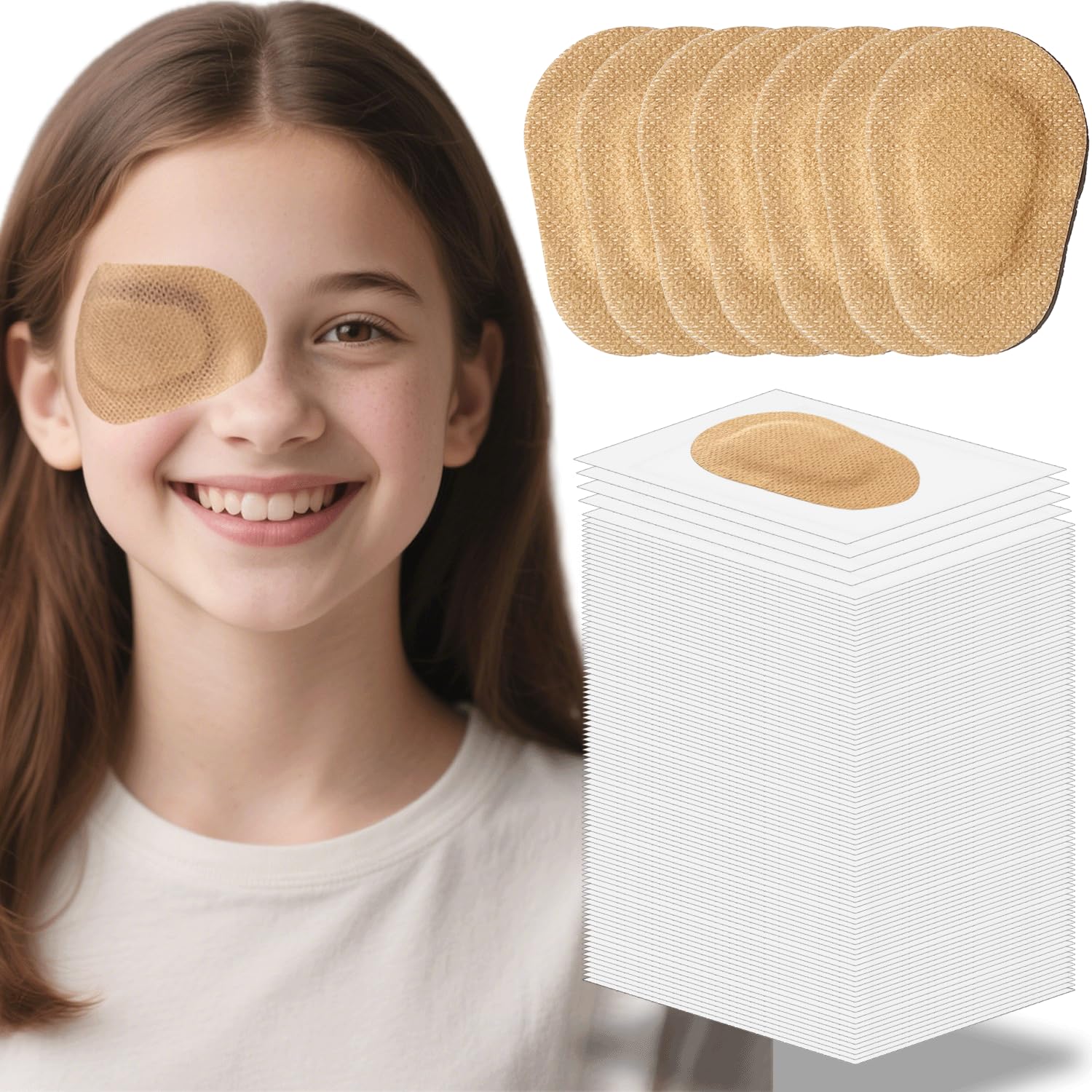 Nude color adhesive eye patch for adults, breathable 3.3x2.3 inches