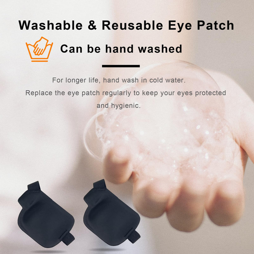 Left-eye patch shown on a head with adjustable strap