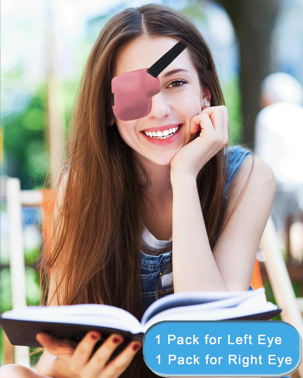 Product packaging showing two pink eye patches (left and right)