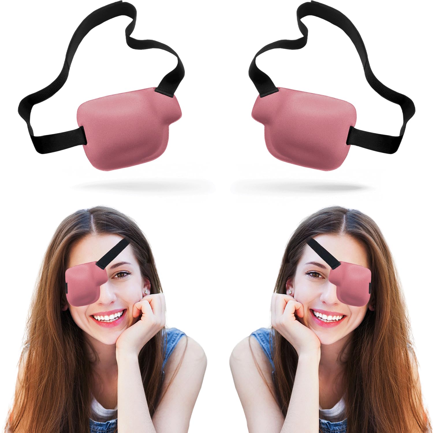 Pink 3D eye patch for left eye with adjustable strap