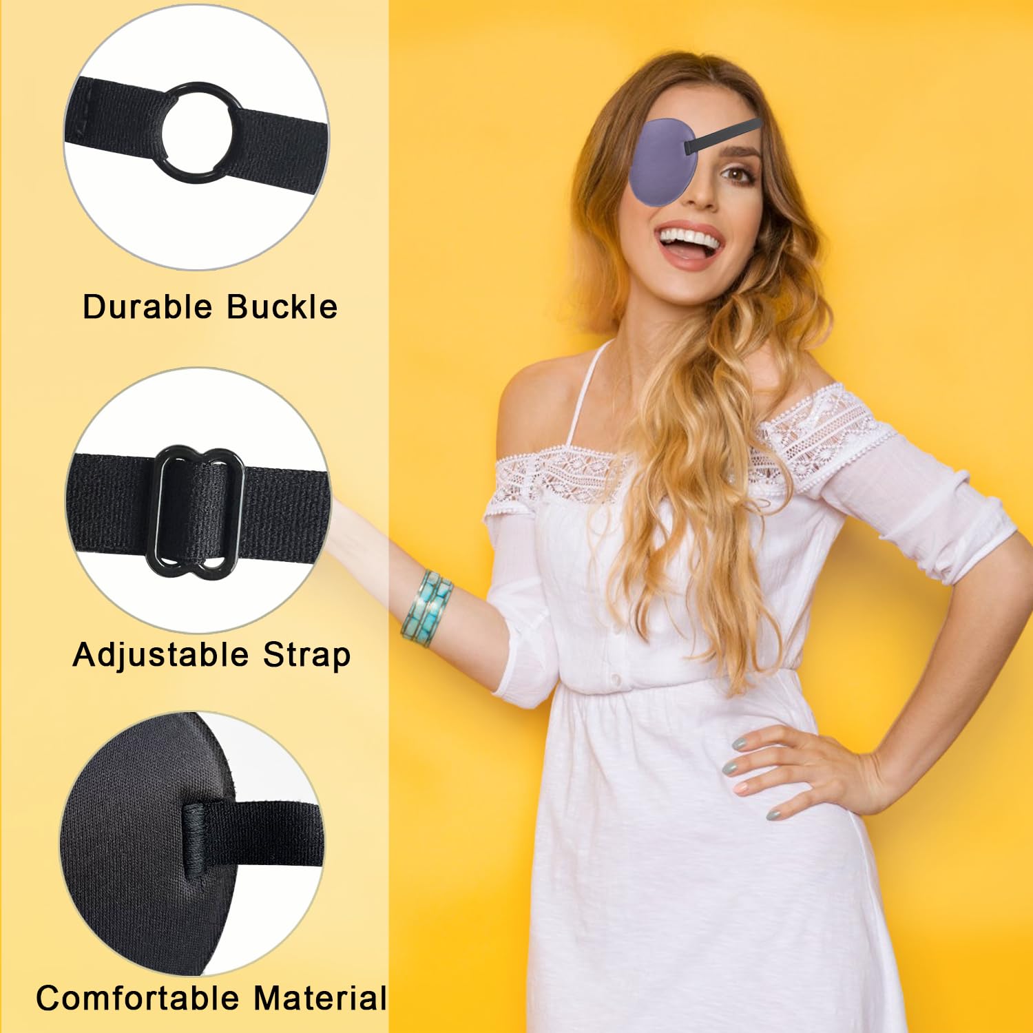 Left eye wearing purple eye patch showing comfortable curvature