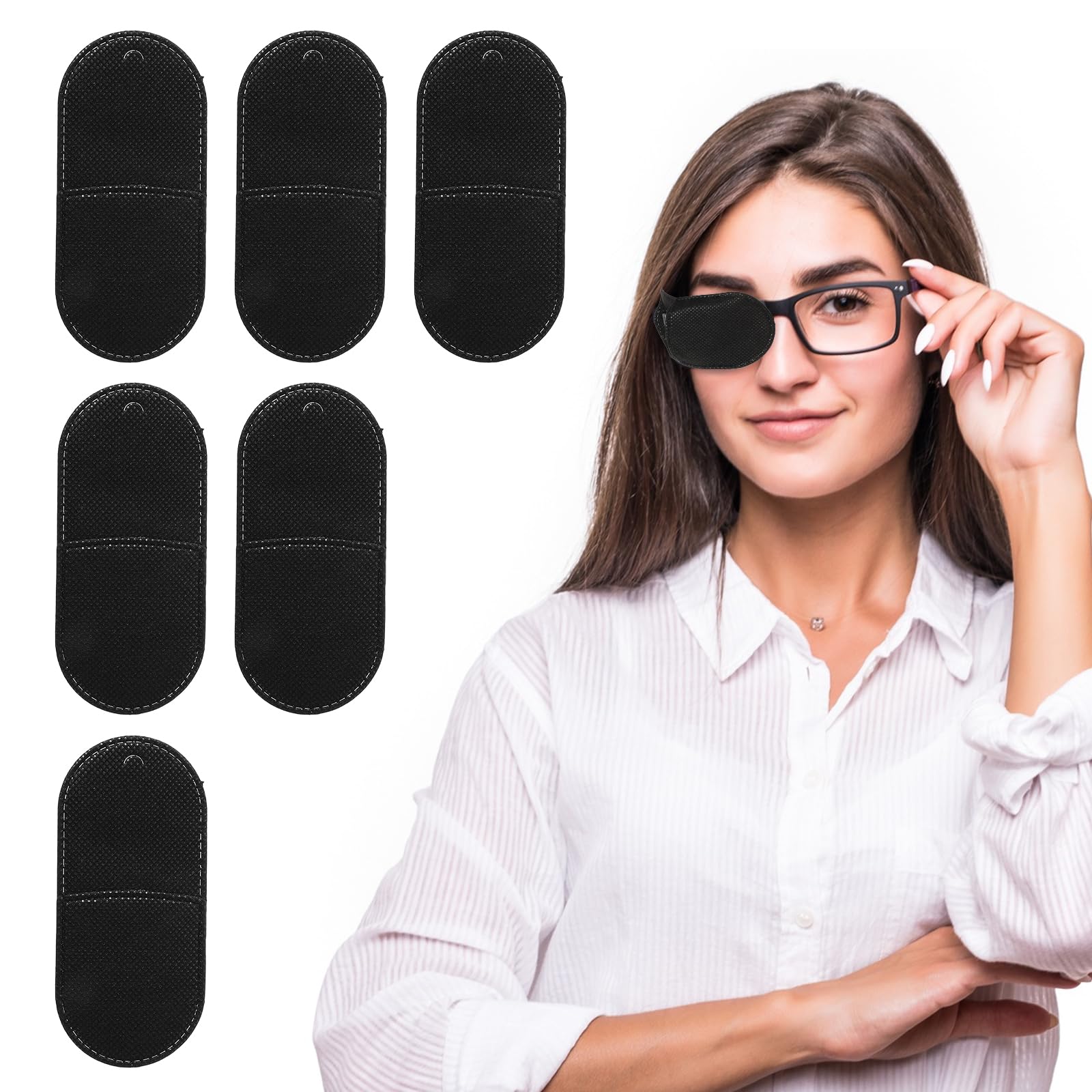 Six black non-woven eye patches for adults and kids
