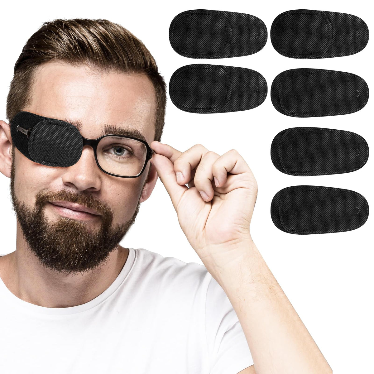 Six reusable black eye patches for glasses