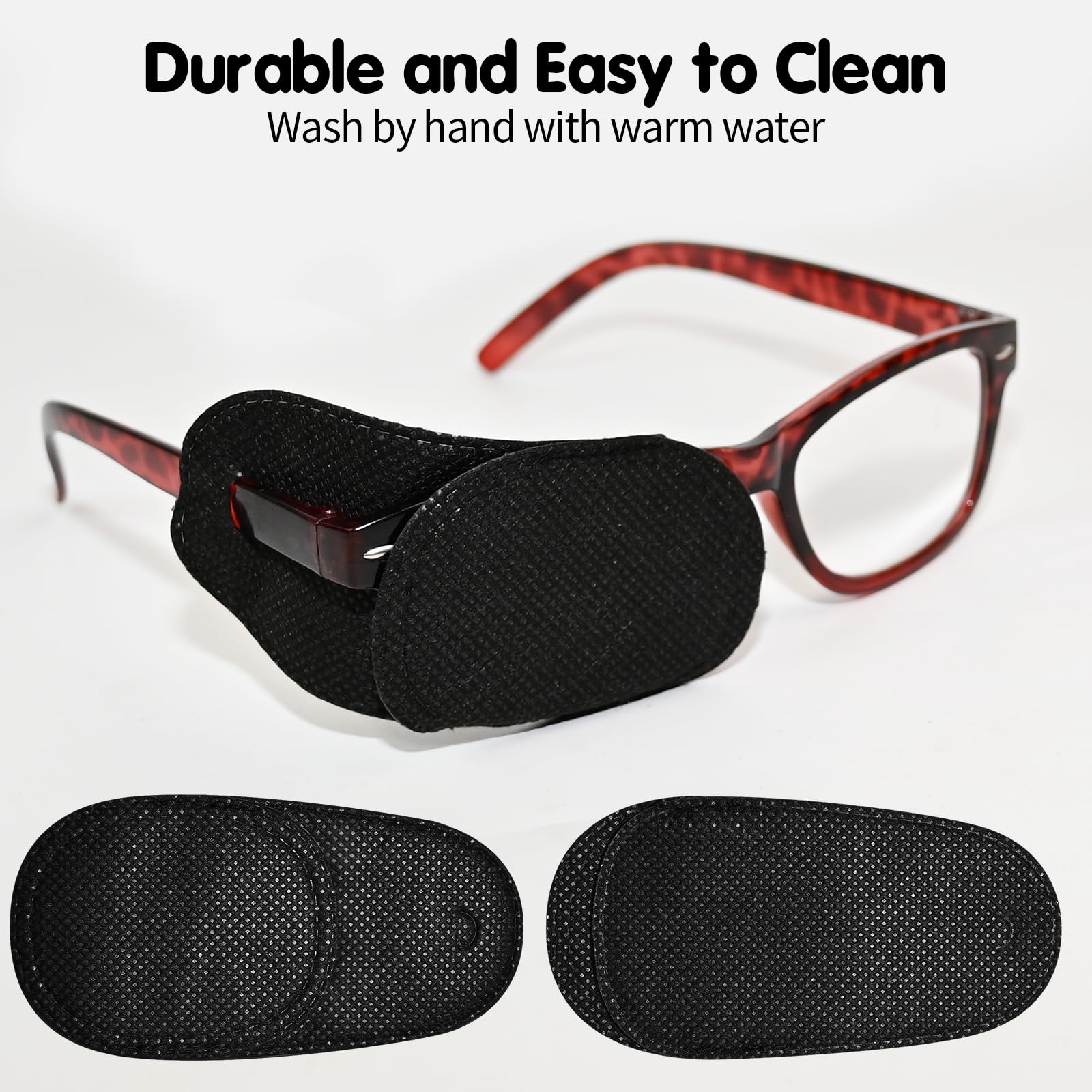 Left and right eye patches designed to fit adult and child faces