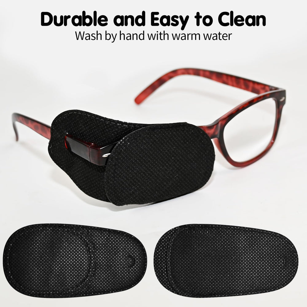 Left and right eye patches designed to fit adult and child faces