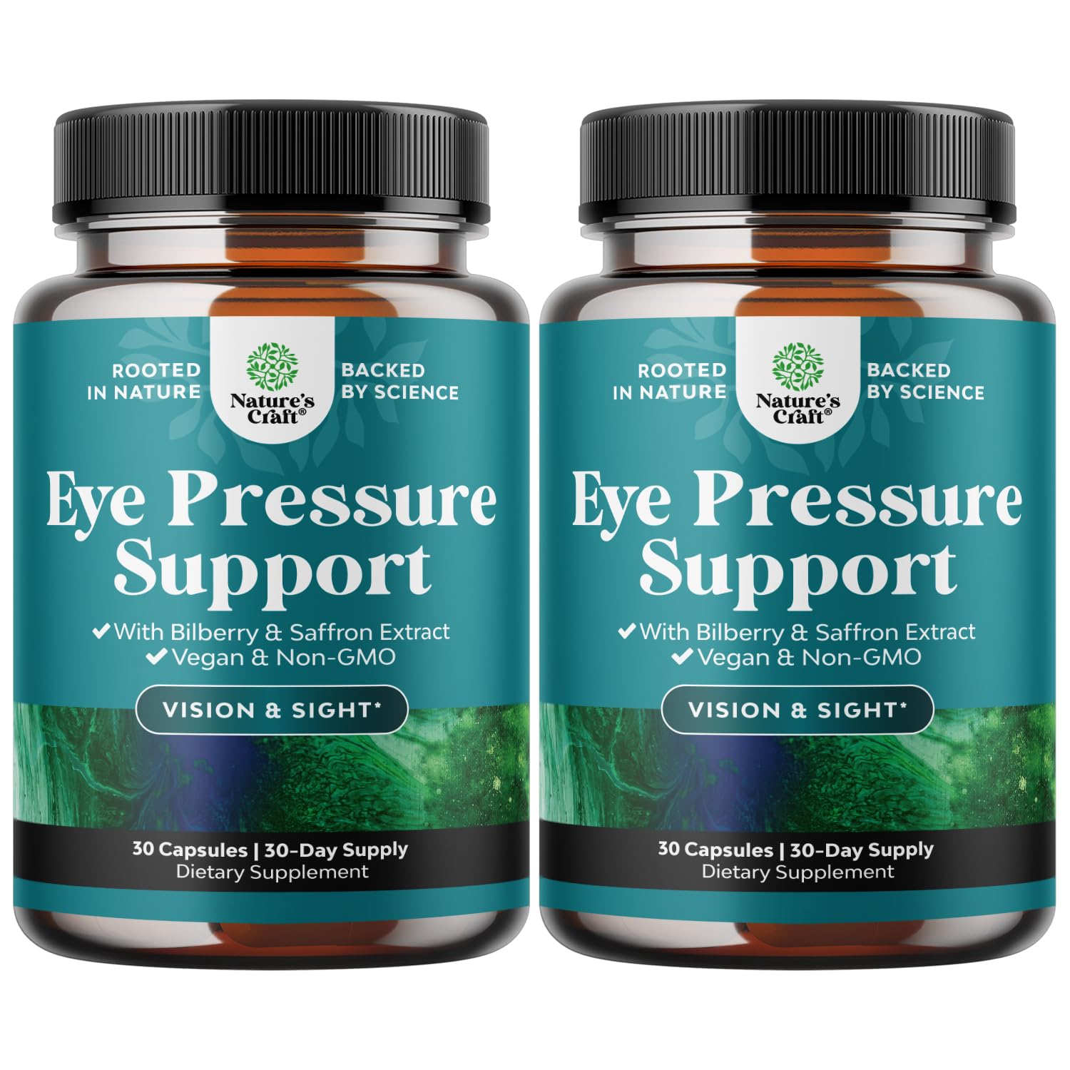 Bottle of Eye Pressure Support with Bilberry Extract for vegan eye health