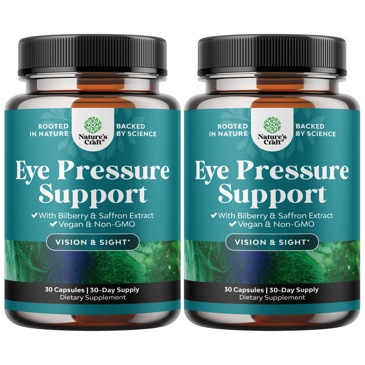 Bottle of Eye Pressure Support with Bilberry Extract for vegan eye health