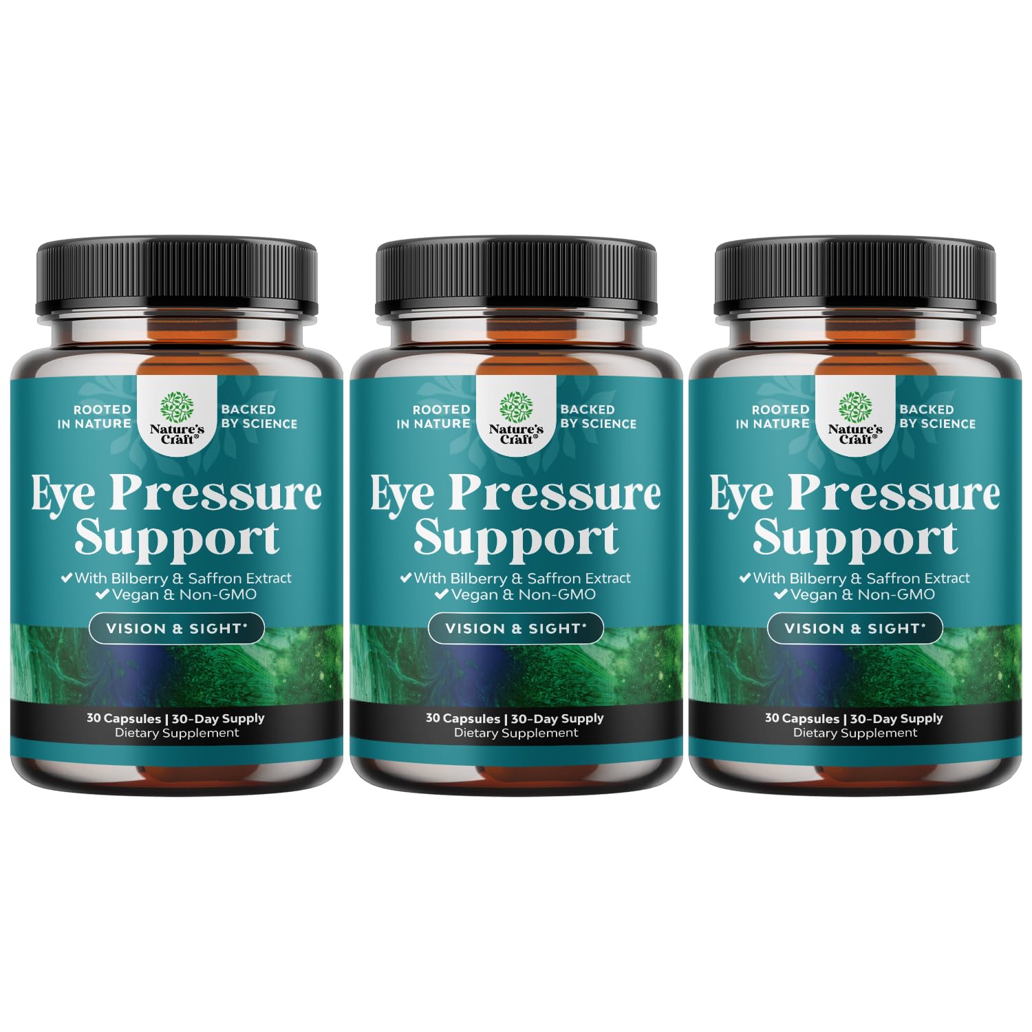 Eye pressure support supplement bottle with bilberry extract