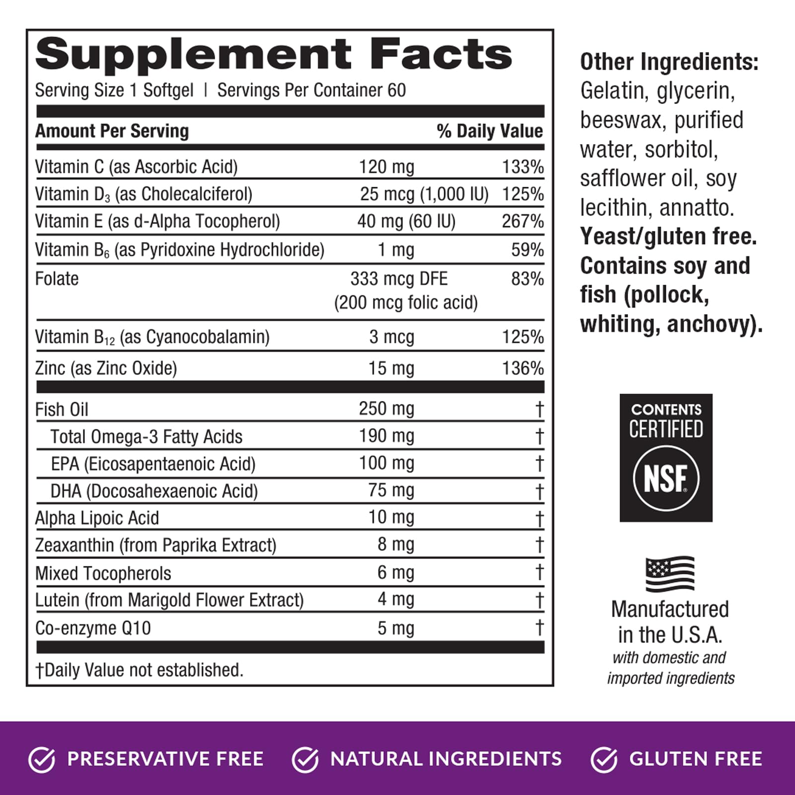 Dietary supplement with vitamins for eye health