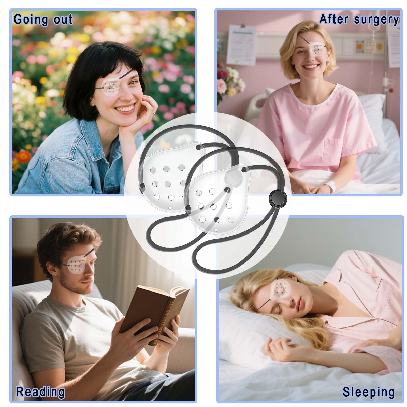 Two eye shields packaged for sleep and shower use after surgery