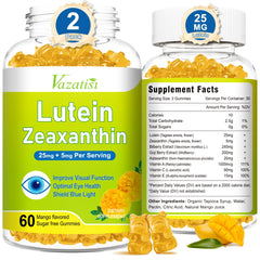 Bottle of Mango Lutein and Zeaxanthin gummies for eye health.