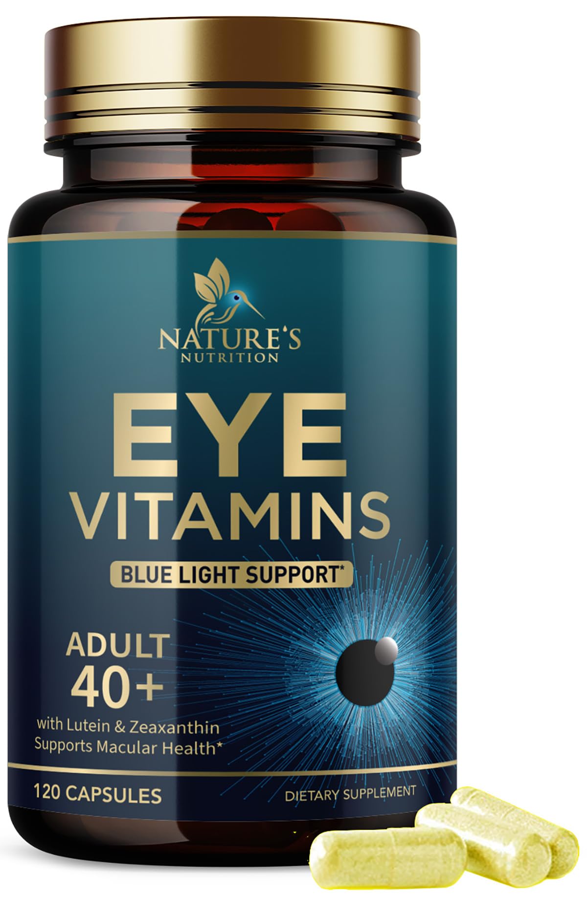 Bottle of Eye Vitamins Supplement with 120 capsules label