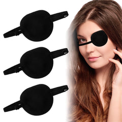 Four black left eye patches for adults and kids with adjustable elastic strap