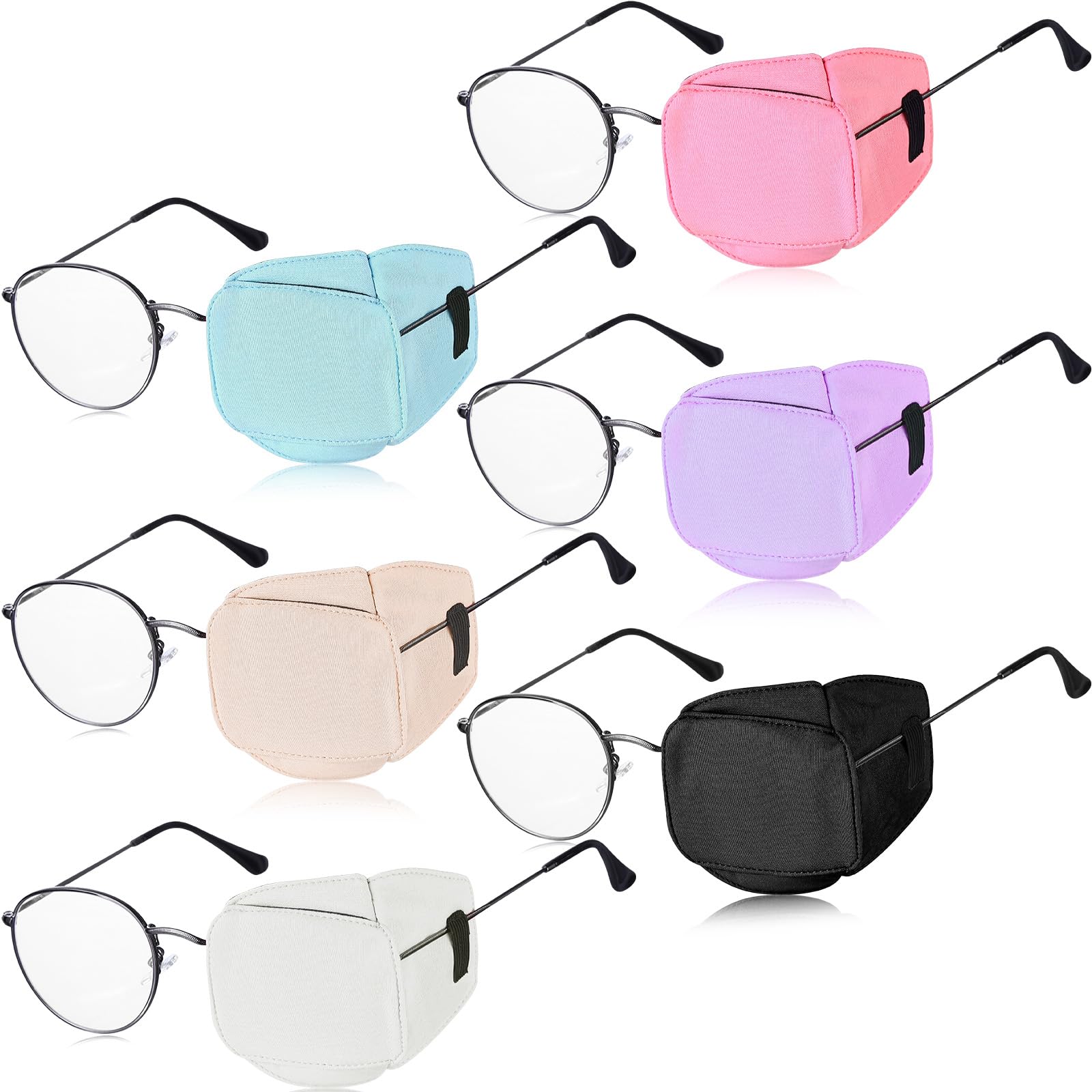 Six-color eye patch set for glasses in pink, skin, purple, white, black, blue