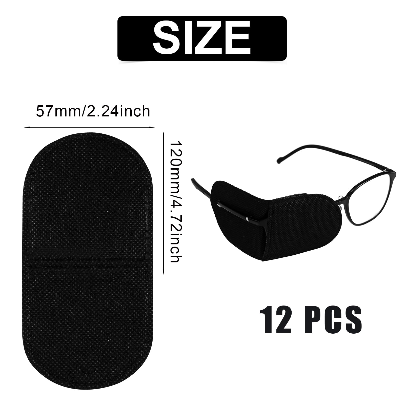 Close-up showing eye patch size 57x120mm