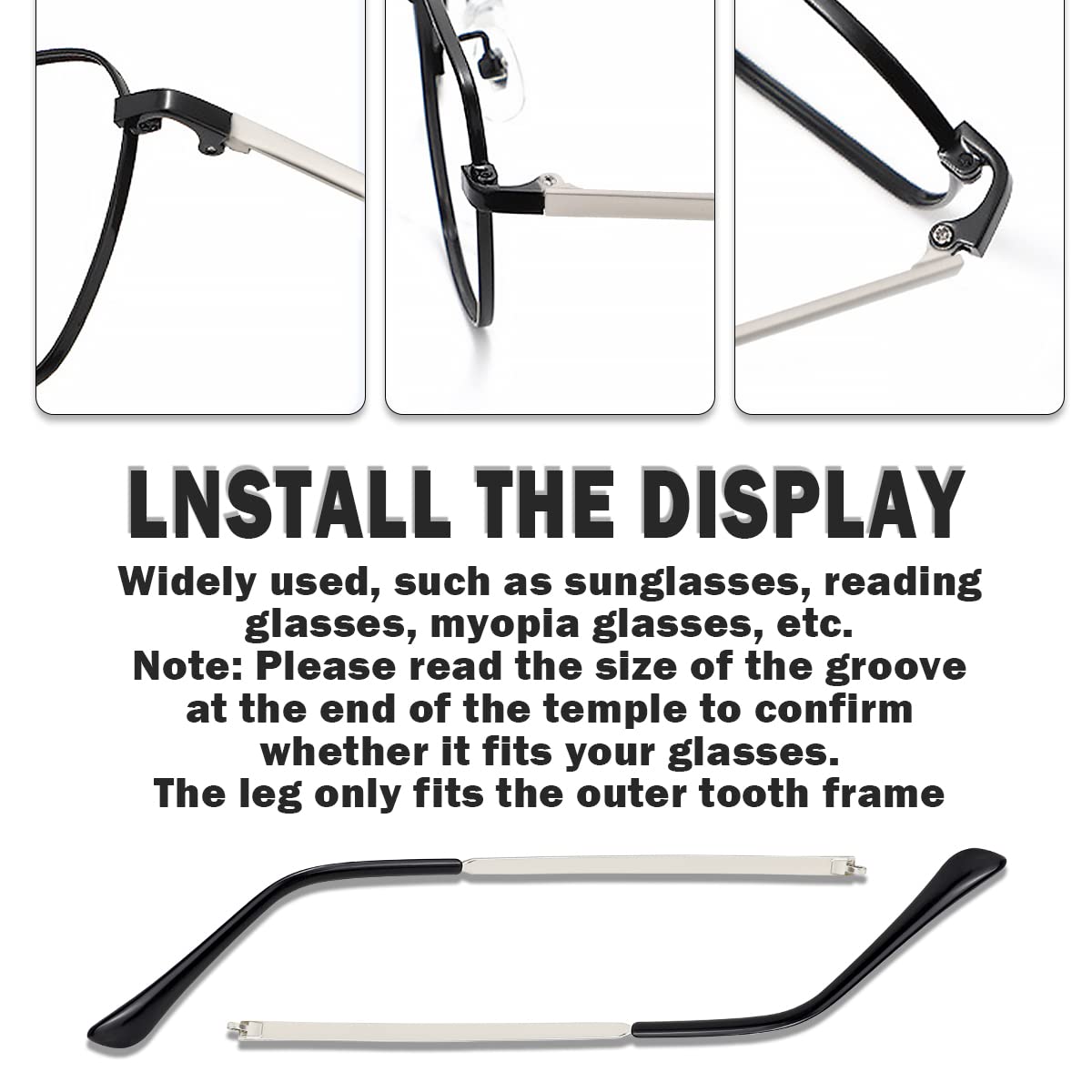 Universal temple replacement arm on eyewear