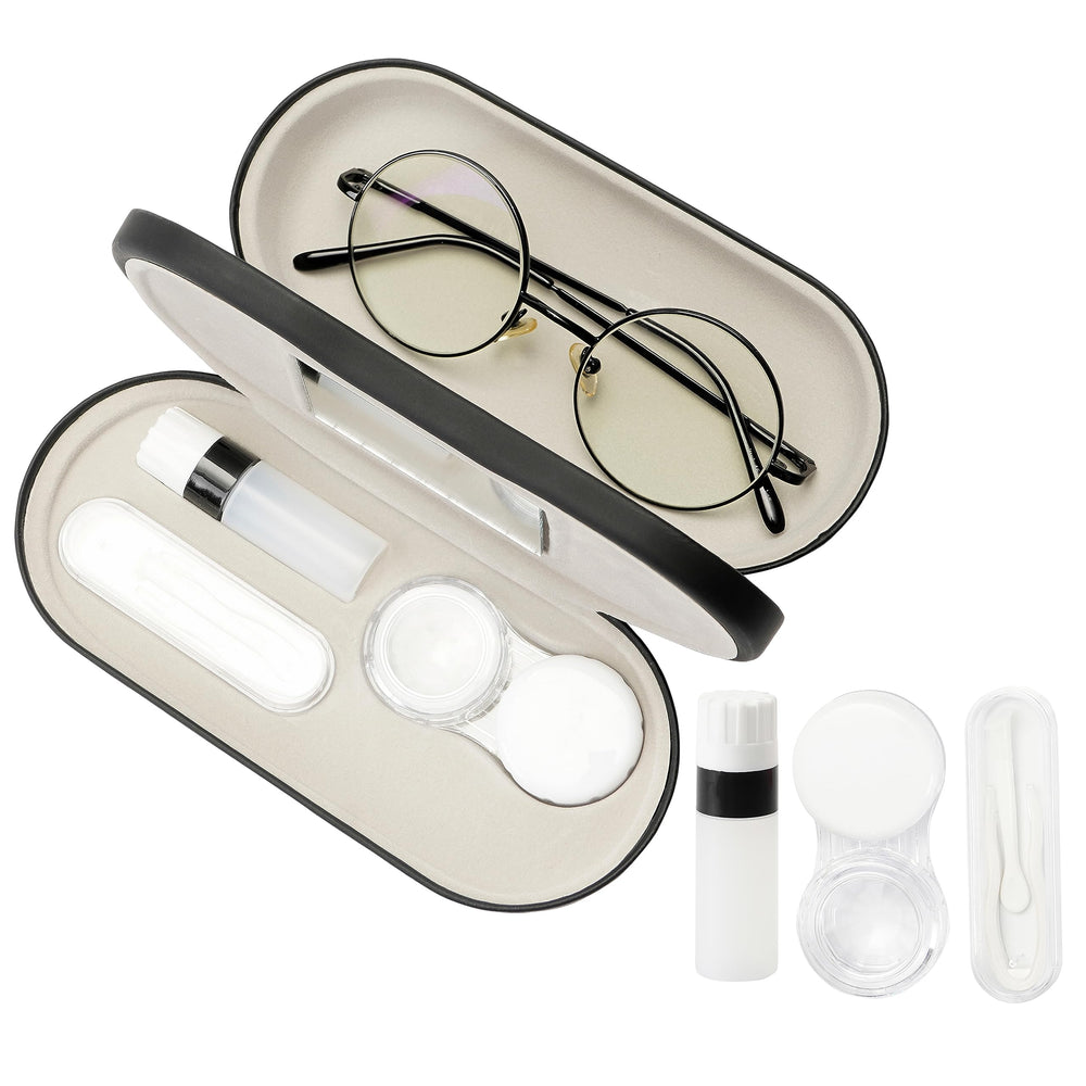 Double-sided eyeglass case exterior with built-in mirror