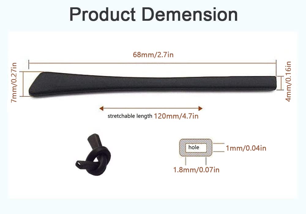 Close-up of anti-slip silicone eyeglass end tip attached to a frame arm
