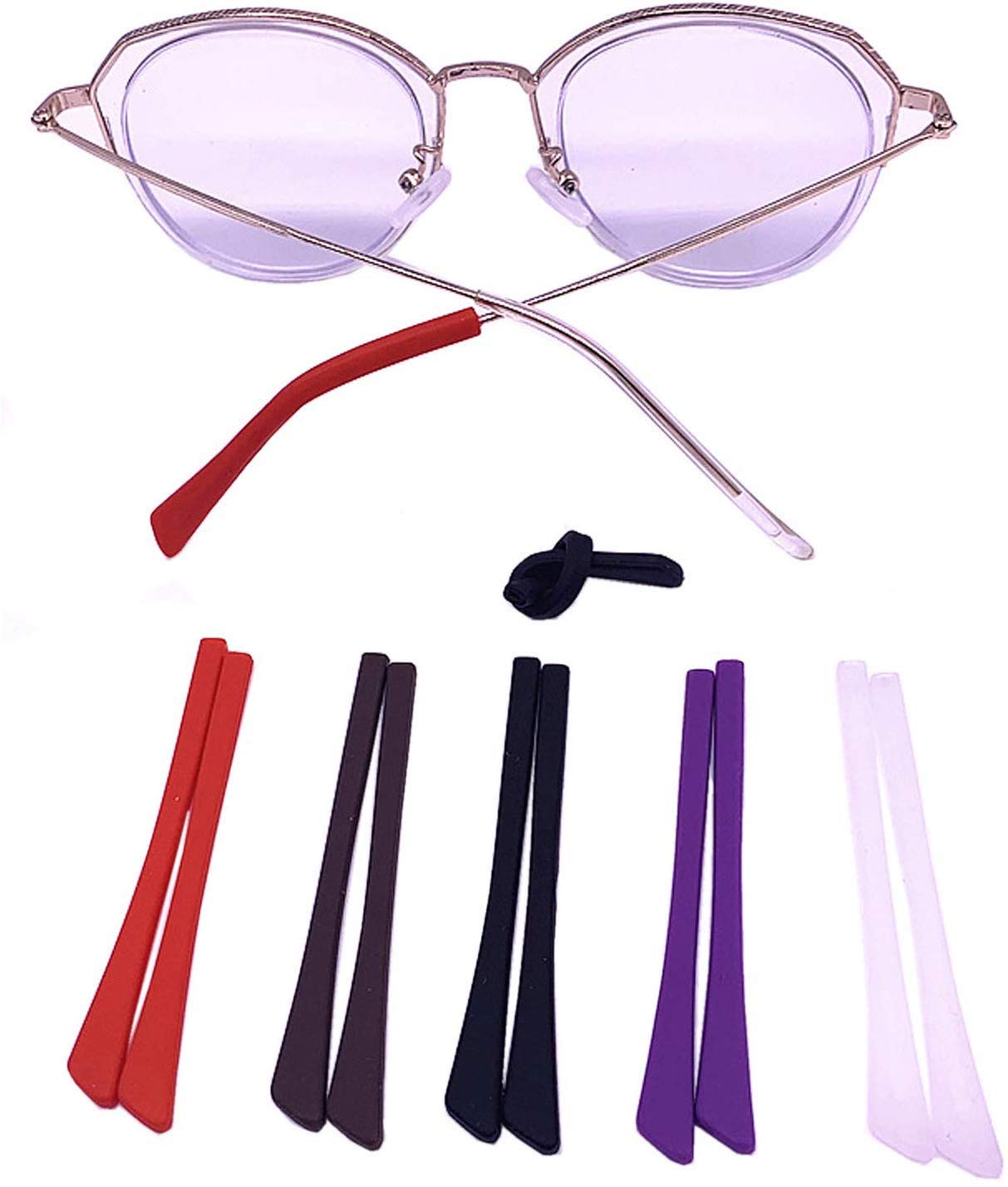 Ten silicone end tips in five colors: black, brown, white, purple, red