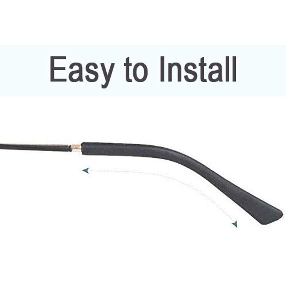 Brown silicone eyeglass end tip installed on a frame arm