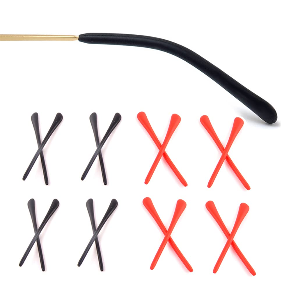 8 pairs silicone eyeglass end tips in black and red