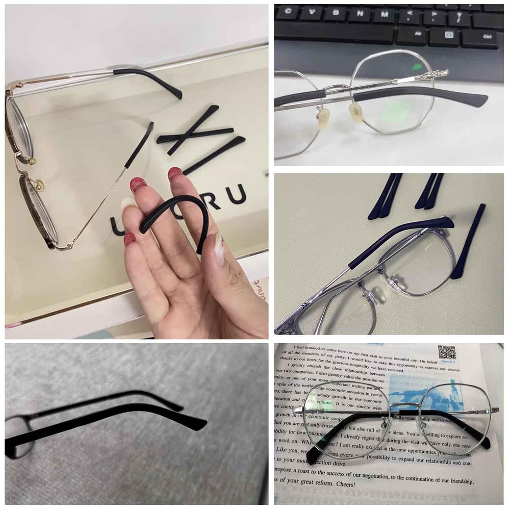 Soft silicone temple tips fitting most thin metal frames