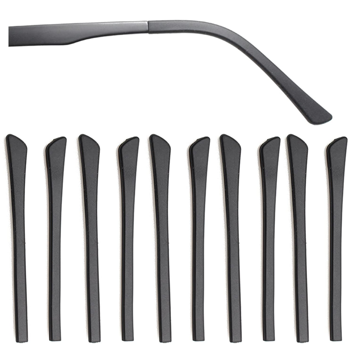 Five pairs of black silicone eyeglass end tips for flat metal legs