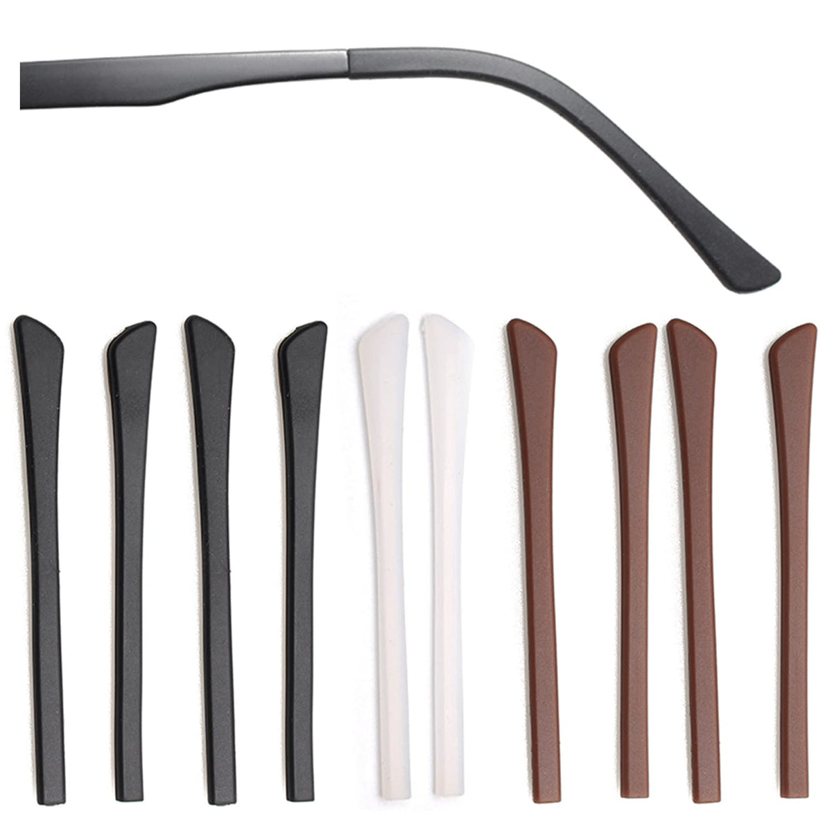 Close-up of black anti-slip silicone eyeglass end tip