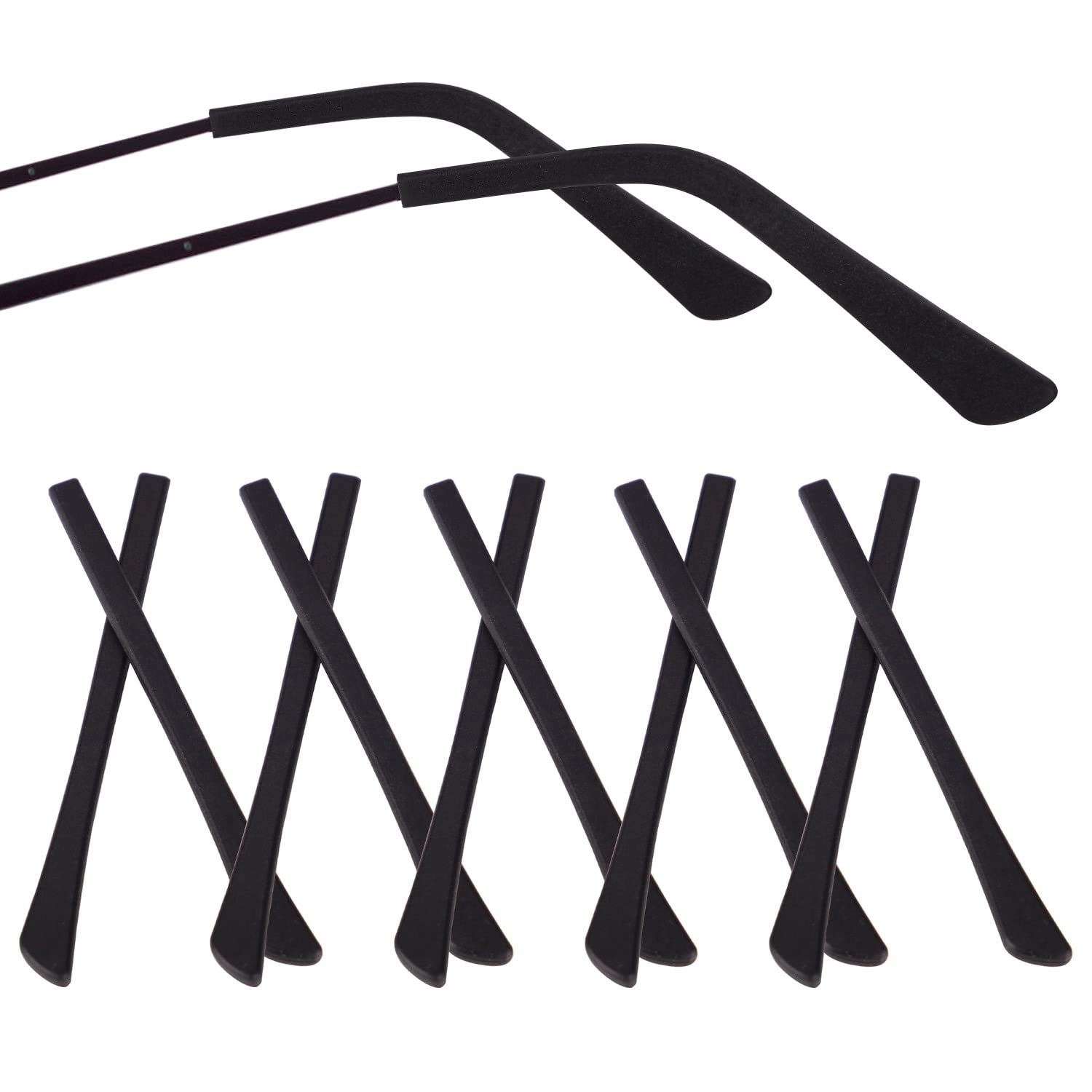 Close-up of black silicone eyeglass end tip