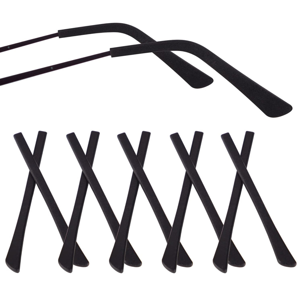 Close-up of black silicone eyeglass end tip