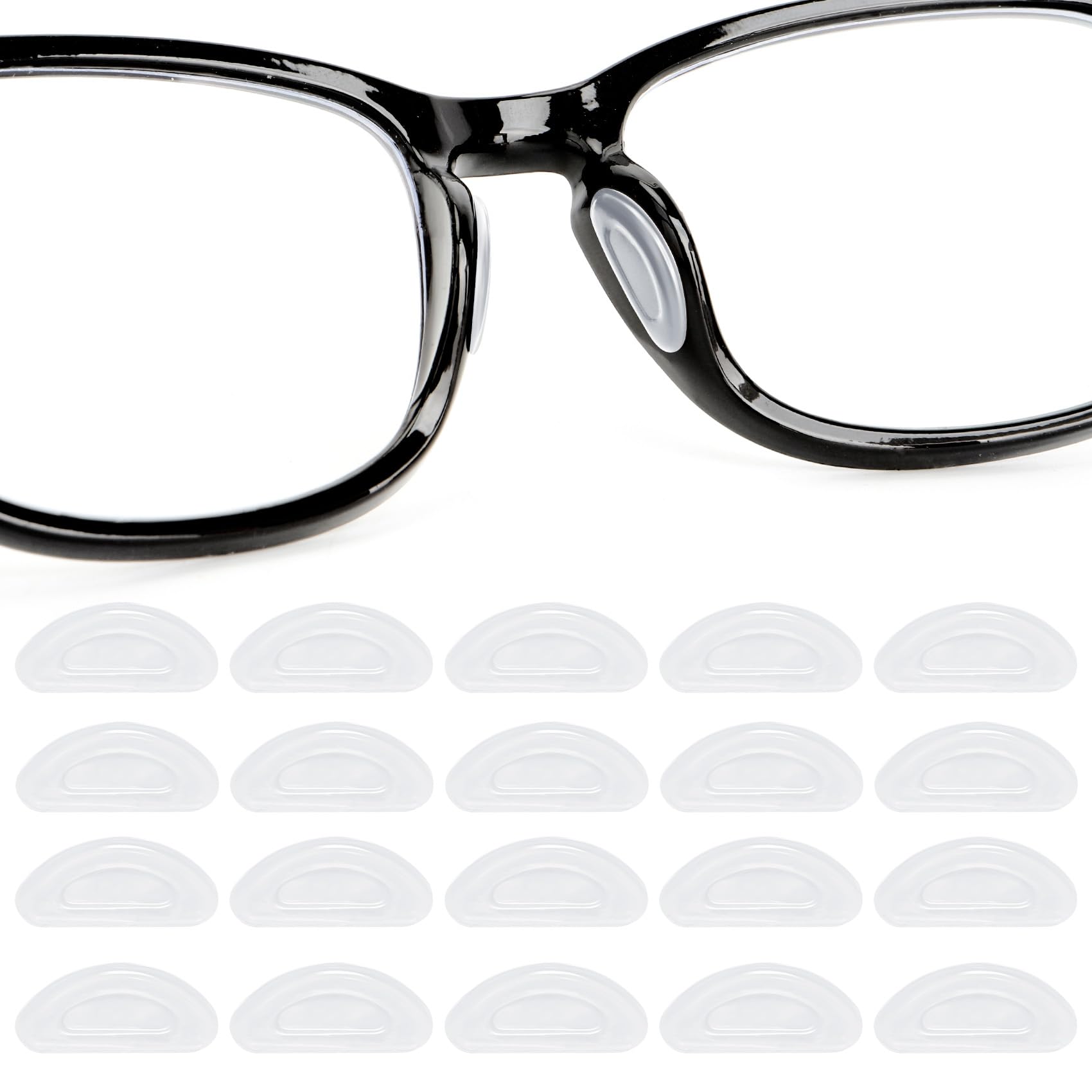Clear silicone eyeglass nose pads, size 0.28 x 0.59 inches