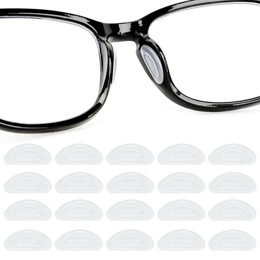 Clear silicone eyeglass nose pads, size 0.28 x 0.59 inches