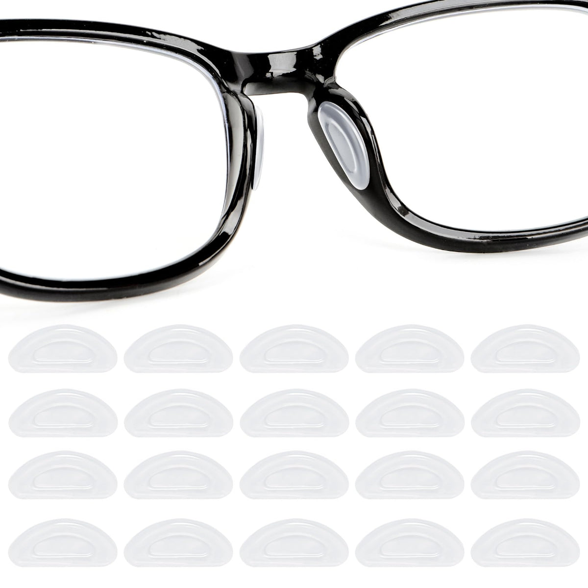 Clear silicone eyeglass nose pads, size 0.28 x 0.59 inches