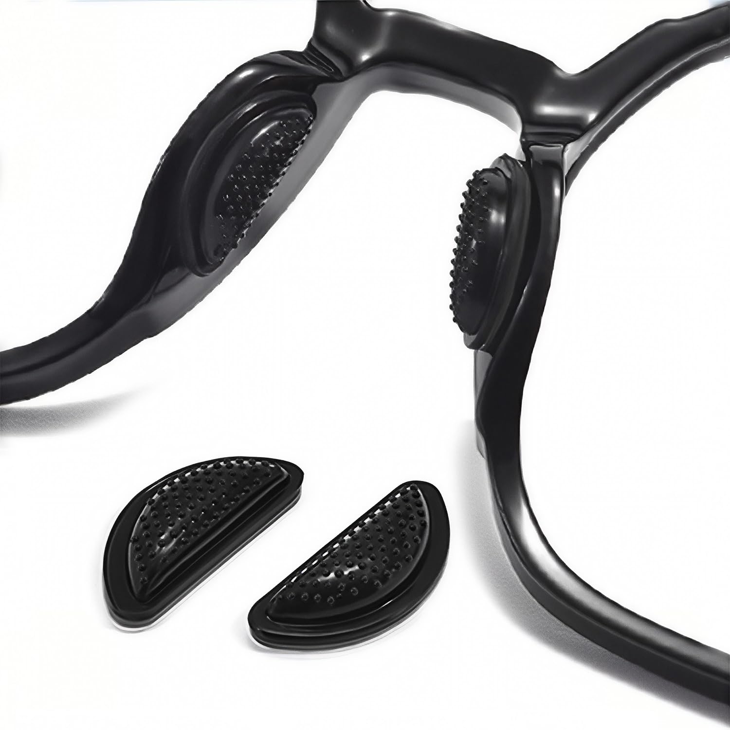 Soft silicone eyeglass nose pads in black with air-chamber design