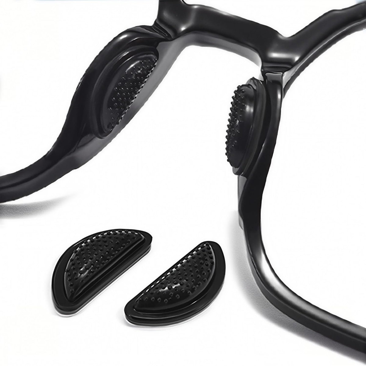Soft silicone eyeglass nose pads in black with air-chamber design