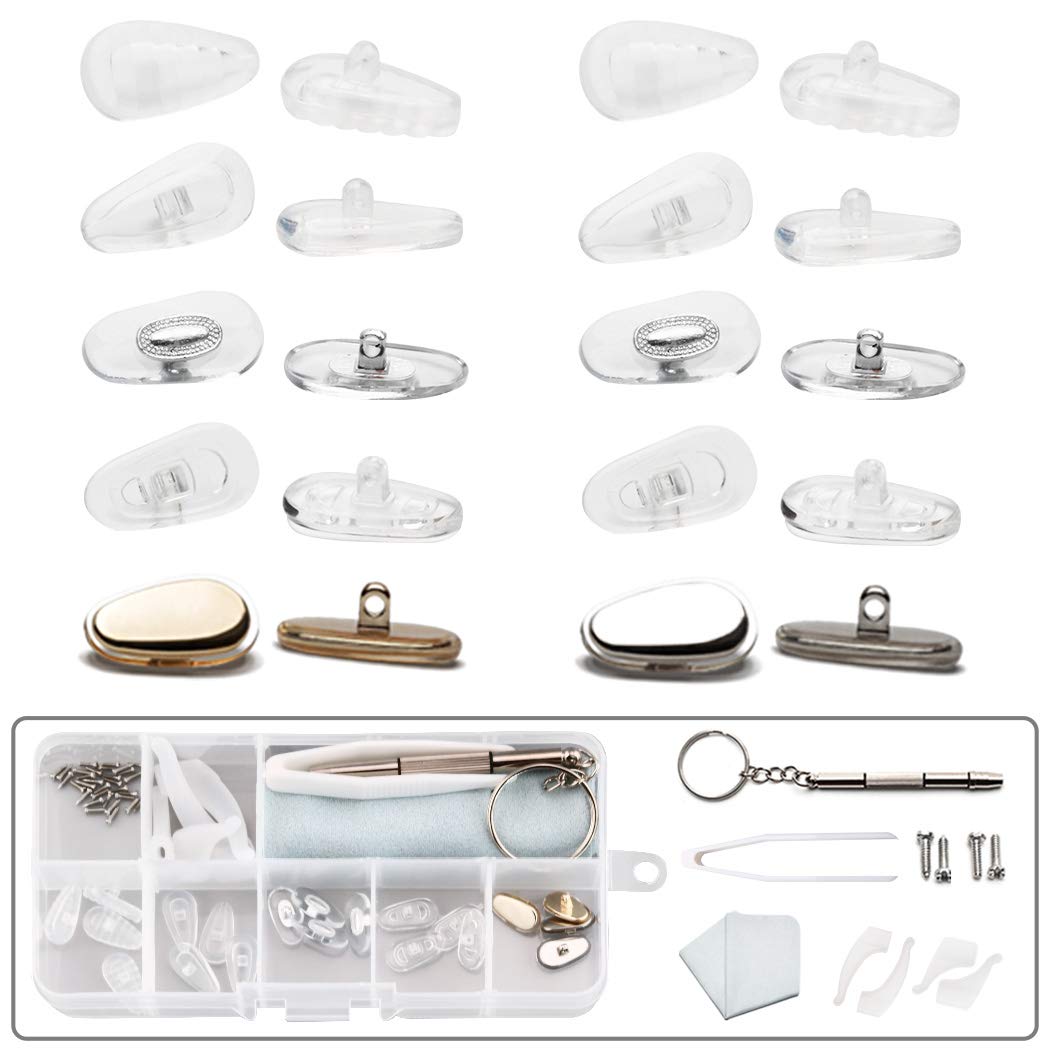 Six different eyeglass nose pad styles displayed