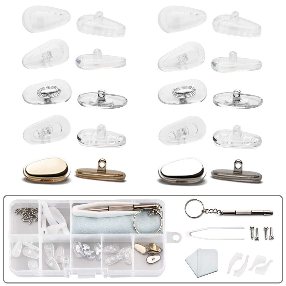 Six different eyeglass nose pad styles displayed